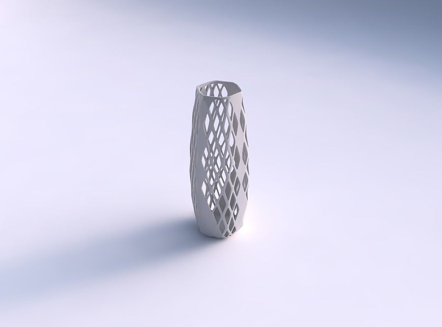 vaso spremuto esagono diagonale griglia reticolo 3 piatto arredamento architettonico decorazione casa 3D print model - Mito3D