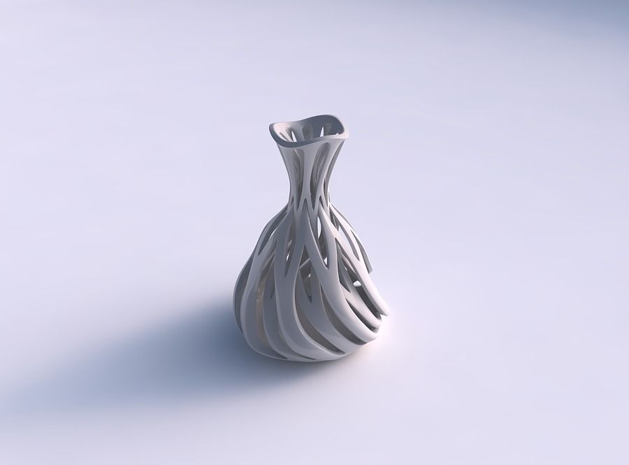 vase taper squeezed neck intertwining lines twisted tapered 2 wavy house decor 3D print model - Mito3D