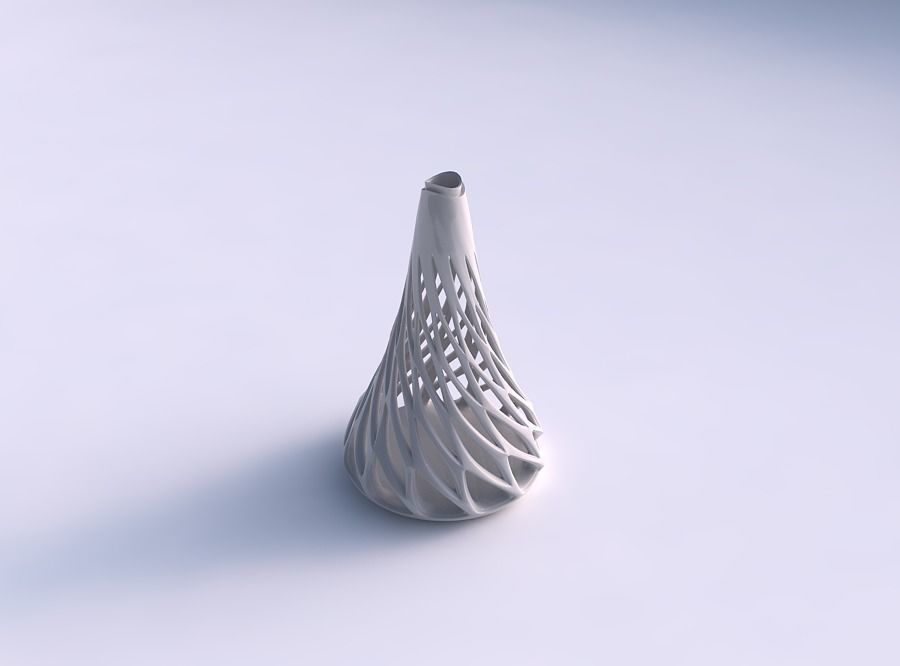 vaso cônico slim lisas chanfradas cortes extrudados superior torcida streched a casa suave chanfrado topo decoração 3D print model - Mito3D