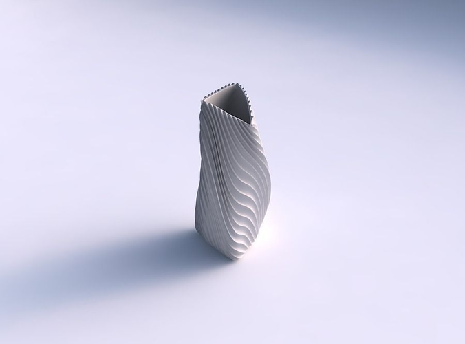 Vase Twist gebogen Kippen Dreieck wellig extrudiert Linien 3 Gericht Dekor architektonisch Dekoration Haus 3D print model - Mito3D