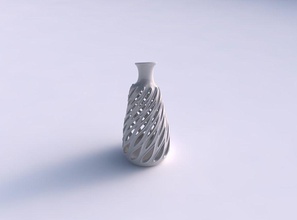 vase twisted cylindrical slim smooth cuts extruded edges high neck eccentric house decor 3d print model - Mito3D
