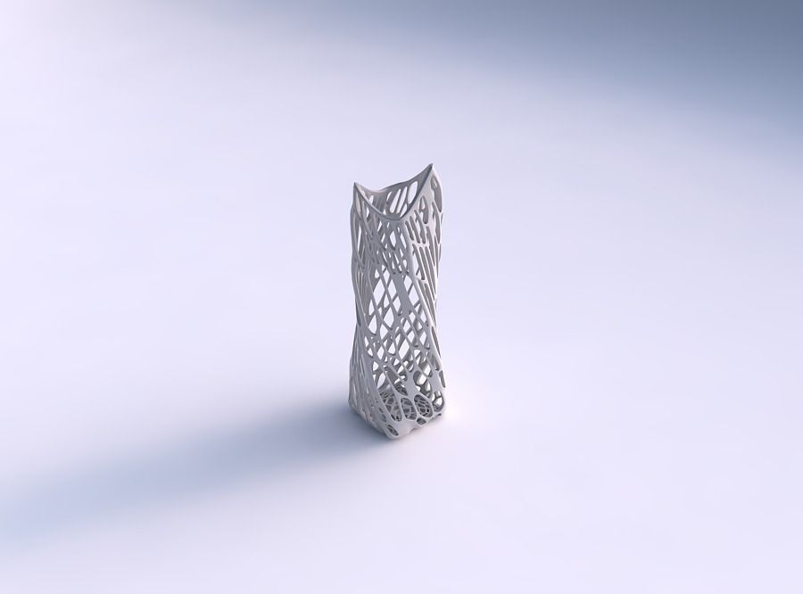 vase tordu double arc rectangle organique treillis maison décor 3D print model - Mito3D