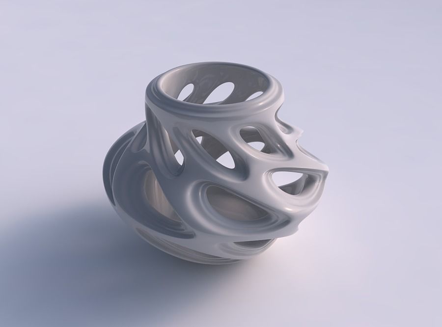 Vase breit gebogen glatt abgeschrägt schneidet verdrehte gedrückt Haus Dekor 3D print model - Mito3D