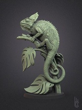 veiled chameleon reptile lizard animal creature iguana nature disguise scales tropics plants tail claws leaf camouflage tree art sculptures tropical 3d print model - Mito3D
