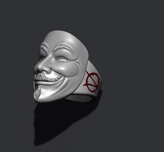 vengeance anonyme bague or bijou bijoux anneaux argent zbrush vendetta masque visage liberté manifestation 925 3d print model - Mito3D