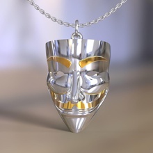 vendetta masque pendentif bijoux gem joyau imprimable 3dmodel le prototype 3dprint la cnc fraisage de l'impression couvert visage v pendentifs guy fawkes 3d print model - Mito3D