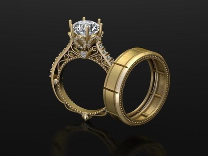 verragio mariage bague ensemble bijoux or imprimable engagement modèle anneaux gemme diamant bijou beauté engagem mode 3d print model - Mito3D