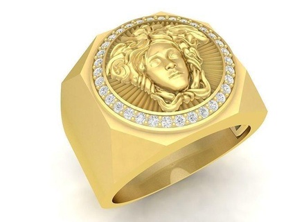 versace diamond men ring medusa 3779 jewelry fashion accessories gold man new design rings 3d print model - Mito3D