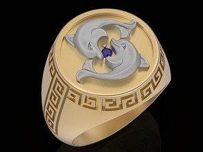 versace dolphin man ring sculpture jewelry gold silver fashion men manring printable platinum sterling pendants rings luxury diamond 3d print model - Mito3D