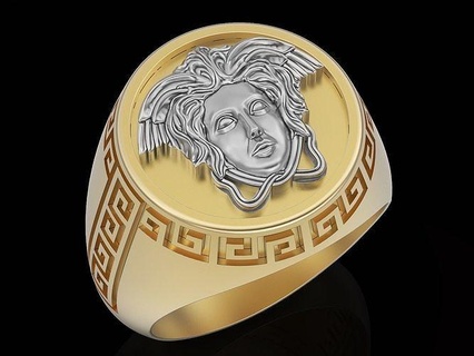 versace face man ring sculpture jewelry gold silver fashion men manring printable platinum sterling pendants rings luxury 3d print model - Mito3D