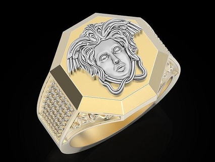 versace face man ring sculpture jewelry gold rolex fashion silver men manring printable platinum sterling pendants classic luxury rings 3d print model - Mito3D