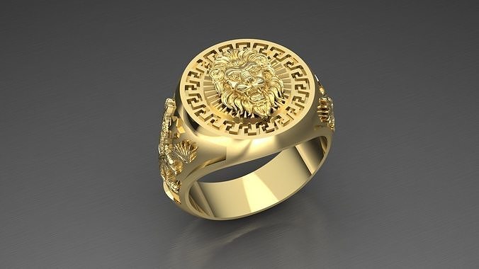 versace lion ring 3d model man sculpture jewelry gold fashion silver men printable platinum sterling animal rings 3D print model - Mito3D