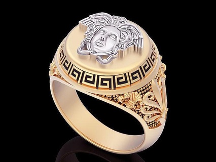 versace man ring gold silver jewelry printable 3d model versace man ring silver gold jewelry 3d printable necklace fashion beauty present gold ring sterling rings men manring sculpture statue free  3d print model - Mito3D