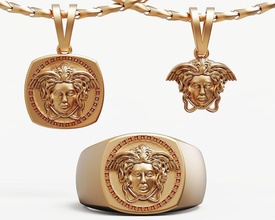 versace meduse kopf kissen ring anhänger gorgon frau logo solide schmuck mode männlich weiblich halskette gold silber medaille schönheit juwel 3d print model - Mito3D