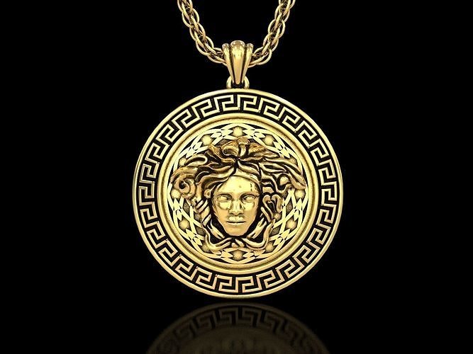 Versace méduse tête médaillon pendentif serpent déesse or argent grec bijoux Hommes femmes déité luxe symbole gorgone Athéna mythologie pendentifs 3D print model - Mito3D