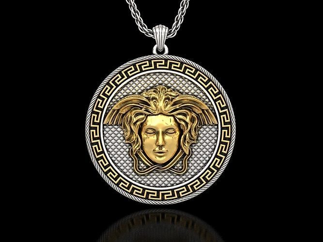versace medusa head medallion pendant2 snake pendant goddess gold silver greek jewelry jewellery men women deity luxury symbol gorgon athena mythology pendants 3D print model - Mito3D