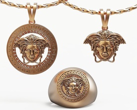 versace meduse kopf ring anhänger silber gorgon frau logo solide schmuck mode männlich weiblich halskette gold medaille schönheit juwel 3d print model - Mito3D
