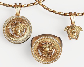 versace meduse kopf ring silber gold drucken gorgon anhänger frau logo solide schmuck mode männlich weiblich halskette schönheit juwel 3d print model - Mito3D