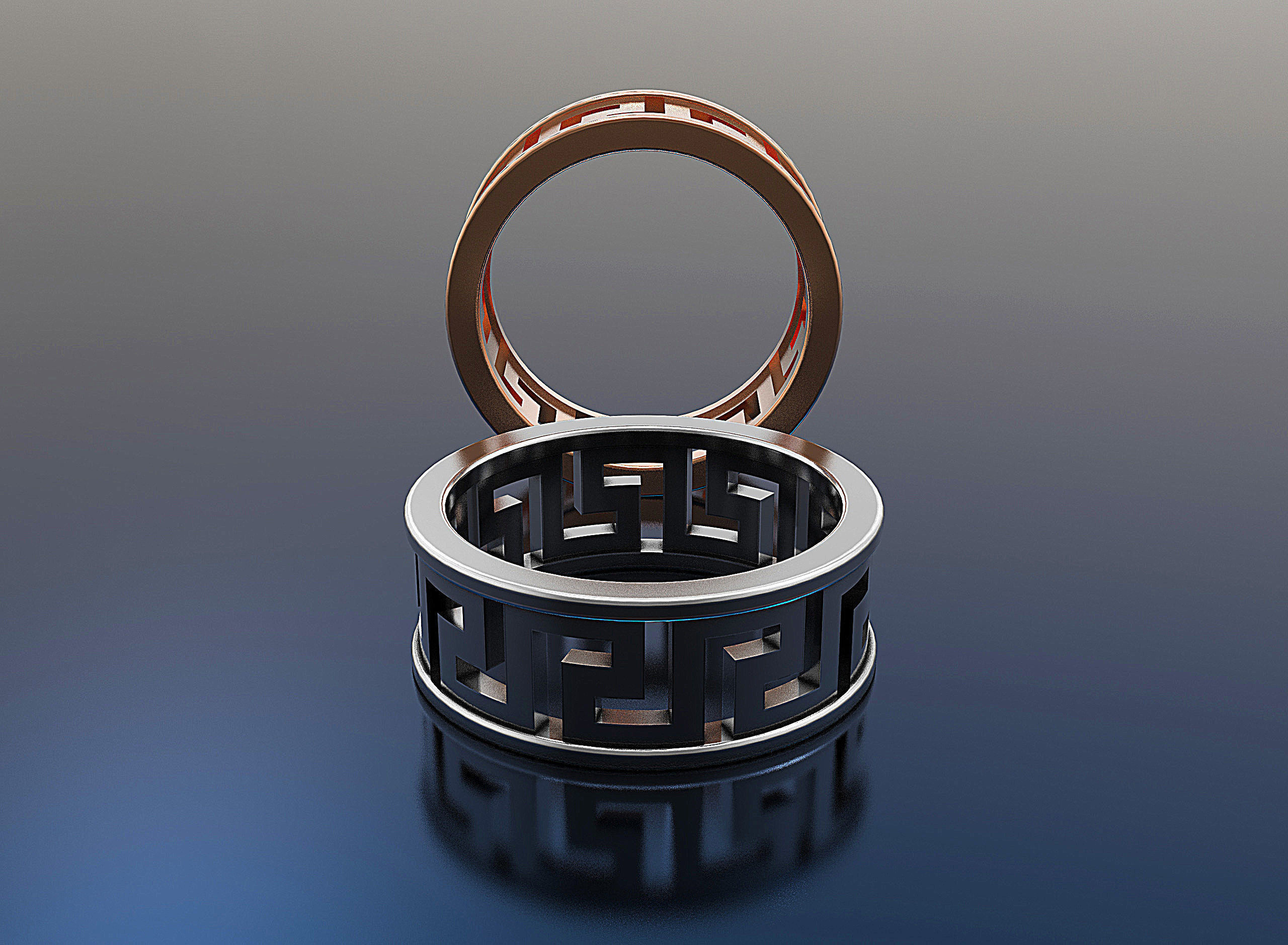 versace bague or argent luxe bijoux conception bijou mariage bande chrome mode sterling engagement beauté architecture vintag diamant anneaux 3D print model - Mito3D