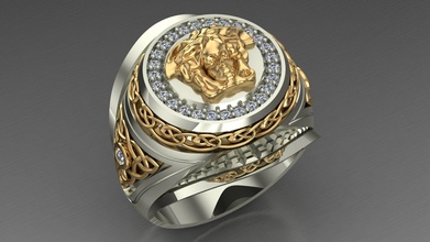 versace squillare uomini oro argento luxtury moda stampabile gioielleria platino brillante gemma diamante bellezza uomo anelli 3d print model - Mito3D
