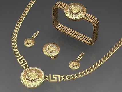 versace serviço anel conjunto completo joalheria ouro argolas miniaturas arte mulher pedra gema fantasia niloufar mirshahidi imprimível colares 3d print model - Mito3D