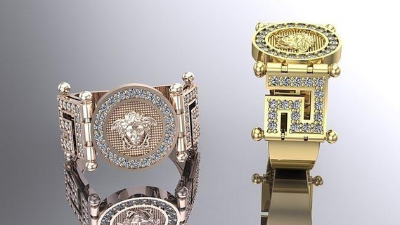 Versace calcul bague messieurs or bijoux méduse noir luxe modèle 3d rendre hd visage anneaux platine diamant diamants bagueversace 3d print model - Mito3D