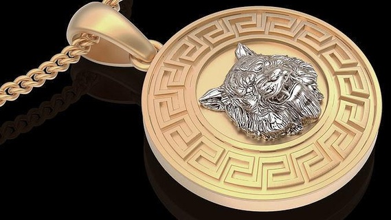 versace tiger pendant gold printable jewelry 3d model silver design zbrush statue sculpture trend fashion necklace sterling platin white jewel wolf pendants 3d print model - Mito3D