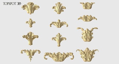 vertical acanthus leaves set carved leaf renaissance baroque rococo onlay interior design collection moulding finishes cnc classic furniture carving highpoly 3dprint art 3d print model - Mito3D