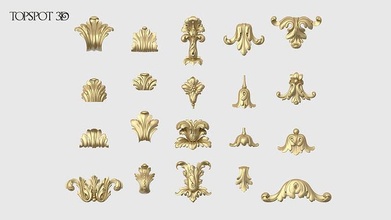 vertical leaves collection carved acanthus leaf renaissance baroque rococo onlay interior design moulding finishes cnc classic furniture ornate carving highpoly 3dprint antique art 3d print model - Mito3D