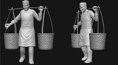 vietnamese cook carrying baskets basket chef 3dprint human tabletop food kitchen sculpture miniature statue figure figurine art sculptures 3d print model - Mito3D