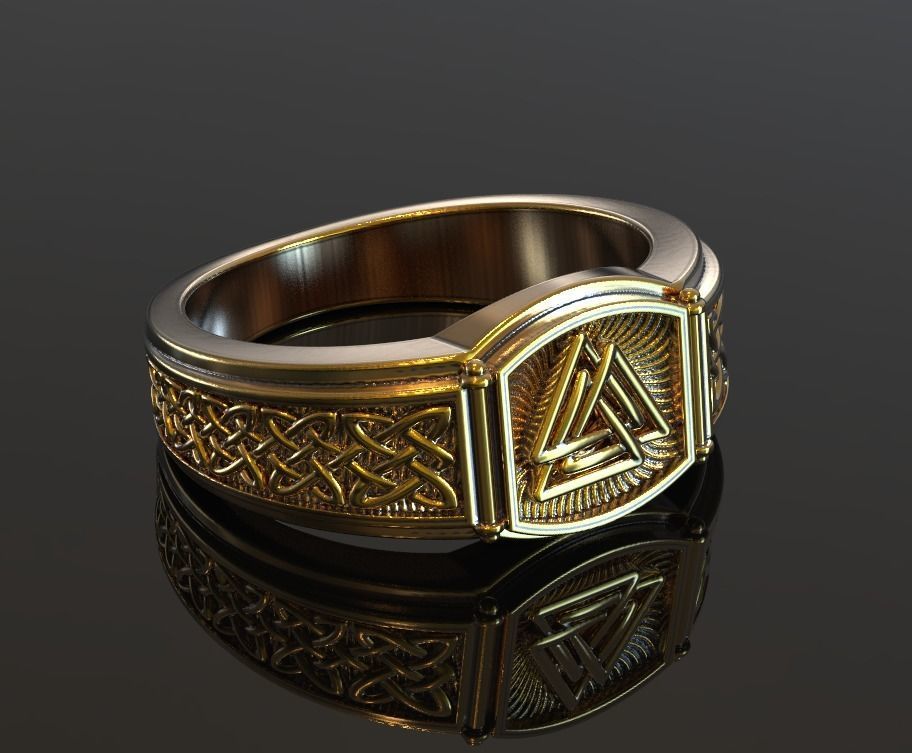 viking signet ring pagan valknut symbol norse ornament jewelry sumbol medival celtik ancient rings 3D print model - Mito3D