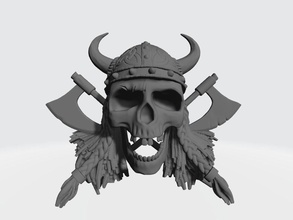 viking skeleton warrior knight helmet battle axe armor barbarian art sculptures 3d print model - Mito3D