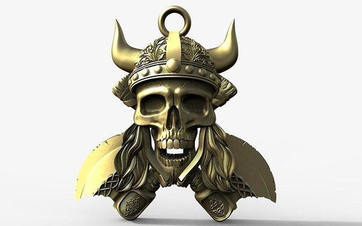 vikingo cráneo colgante pendiente ejes joyeria joya nórdico joyería colgantes 3d print model - Mito3D