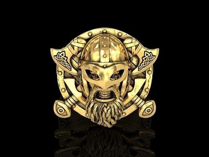 viking warrior ring viking warrior ring emperor king gold silver men women ancient jewelry knight guard jewellery spartan valhala odin shield thor axe rings viking axe  3d print model - Mito3D