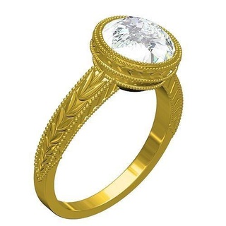 Jahrgang Kunst Deko Lünette einstellen Diamant Ring Schmuck Gold Juwel wertvoll Platin druckbar Silber 3d cad Design anpassen Ringe 3d print model - Mito3D