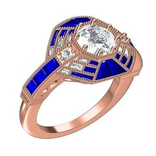 vintage art deco blue sapphire baguette wedding ring jewelry gem precious platinum gold printable silver 3d cad design customize sith rings 3d print model - Mito3D