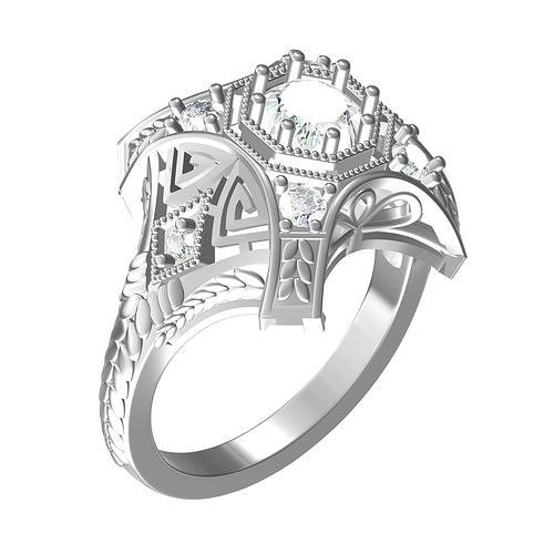 vintage art deco filigree diamond engagement ring jewelry gem antique printable gold silver sterlling 3d cad design customize rings 3D print model - Mito3D