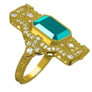 Jahrgang Kunst Deko Stil Ring 2 Gold Schmuck Silber druckbar Diamant Mode Antiquität Ringe 3d cad Design anpassen 3d print model - Mito3D
