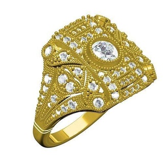 Vintage smussatura impostato arte deco squillare donne gioielleria gemma prezioso oro stampabile argento diamante 3d cad design personalizzare sith anelli 3d print model - Mito3D