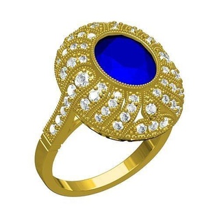 vintage azul oval diamante Antiguidade arte deco noivado anel ouro joalheria precioso gema imprimível prata 3d cafajeste assinar customizar sith argolas 3d print model - Mito3D
