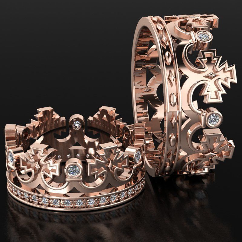 vintage crown wedding band ring gothic diamond gold jewelry jewel rings 3D print model - Mito3D