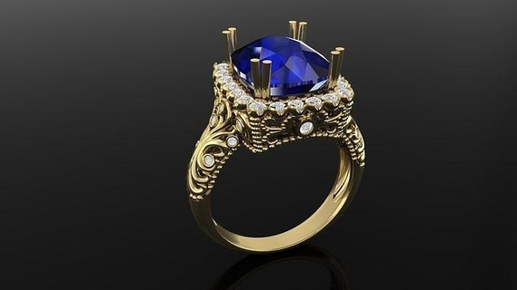 vintage cushion diamond ring gold silver jewelry printable jewellery rings jewel brilliant fashion 3d print model - Mito3D
