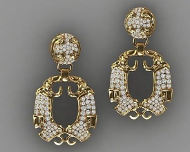 vintage orelha joalheria ouro diamante jóias moda beleza gema brilhante pantera prata branco esterlina brincos 3d print model - Mito3D