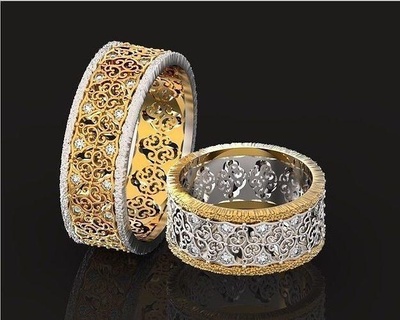 vintage casamento argolas patterned744 casal homem mulher chique noivado joalheria anel ouro amar moda original elegante gracioso diamante padronizar 3d print model - Mito3D