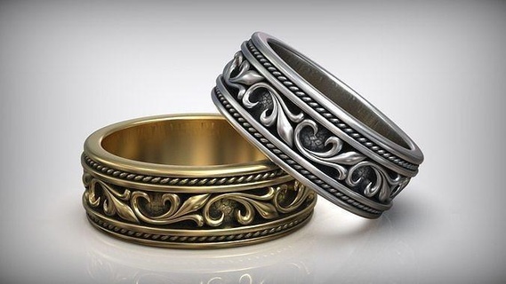vintage floral pattern wedding band rings gold ring jewelry fashion retro oxidized stl printable cnc milling antique silver sterling engagement j3ds 3d print model - Mito3D