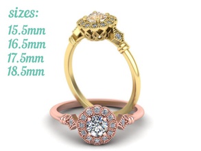 vintage milgrain antiqua engagement ring 4 sizes n0269 jewelry 3dmodel 3dring gold fashion pinterest usa canada diamond europe printable silver round gem rings 3d print model - Mito3D