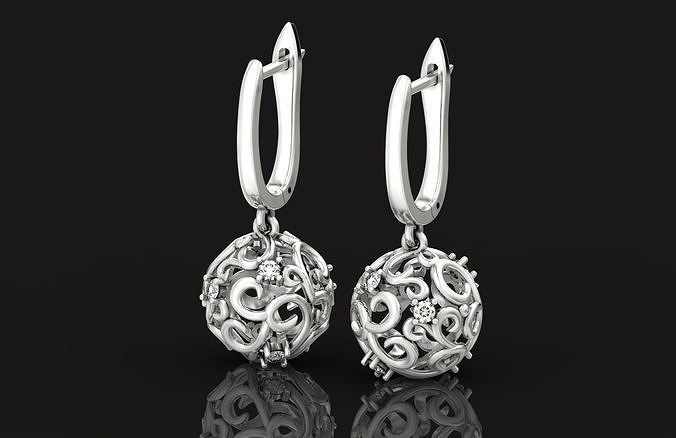Clásico calado pendientes pelotas colgantes 484 diamante arete Boda Moda elegante moda boucles orecchini aretes joyería joya 3D print model - Mito3D