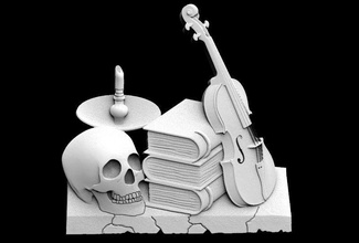 violin books cnc art bas relief skull router 3d print model - Mito3D