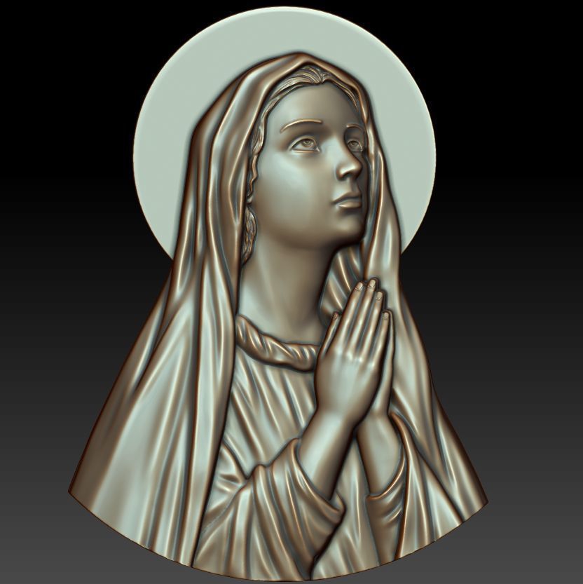 virgin mary cnc relief religious catholic pendant jewelry woodcarwing cathedral object milling symbol christian decoration architectural art sculptures head face lady 3D print model - Mito3D