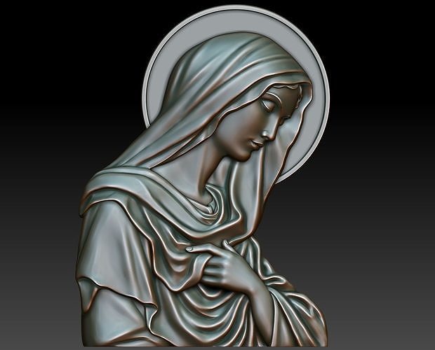 jungfrau maria 4 cnc linderung religiös katholisch anhänger schmuck holzschnitzerei dom objekt mahlen symbol christian dekoration kunst skulpturen kopf gesicht dame 3D print model - Mito3D